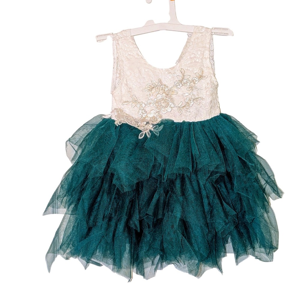 Think Pink Bows Girls Lace Tulle Ruffle Dress Teal Party Special Occasion 3T NWT